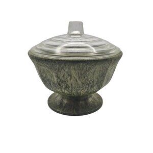 Fronzwood Kokomo‎ Bowl Glass Lid Green Composite Vintage Art Mid Century Modern